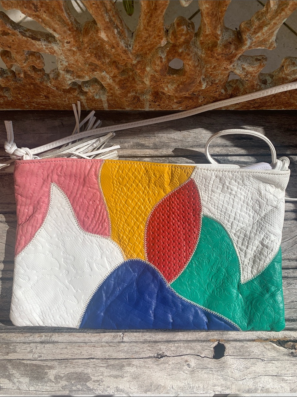 Vintage 80’s/ 90’s Multicolor Patchwork Leather in White